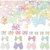 SUNNYCLUE 80Pcs 4 Styles Bow Cabochons Resin Bowknot Charms Bulk Random Mixed Color Flatback Bowties Shaped Scrapbooking Embellishment Cabochon for Phone Case Hairpins DIY Crafting Jewelry Making