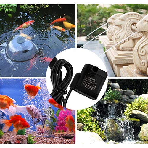Useekoo Submersible Water Pump, 200L/H Small Water Pump for Fountain Aquarium Fish Pond Garden Hydroponic Brushless with 4.9ft USB Power Cord DC 3.5-9V 1-3W