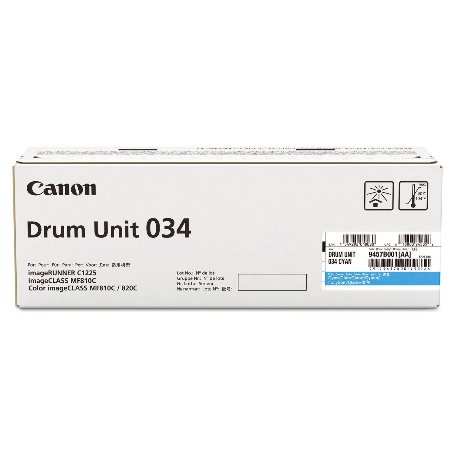 Canon Genuine Drum Cartridge 034 Cyan (9457B001), 1-Pack, for Canon Color imageCLASS MF810Cdn, MF820Cdn Laser Printer