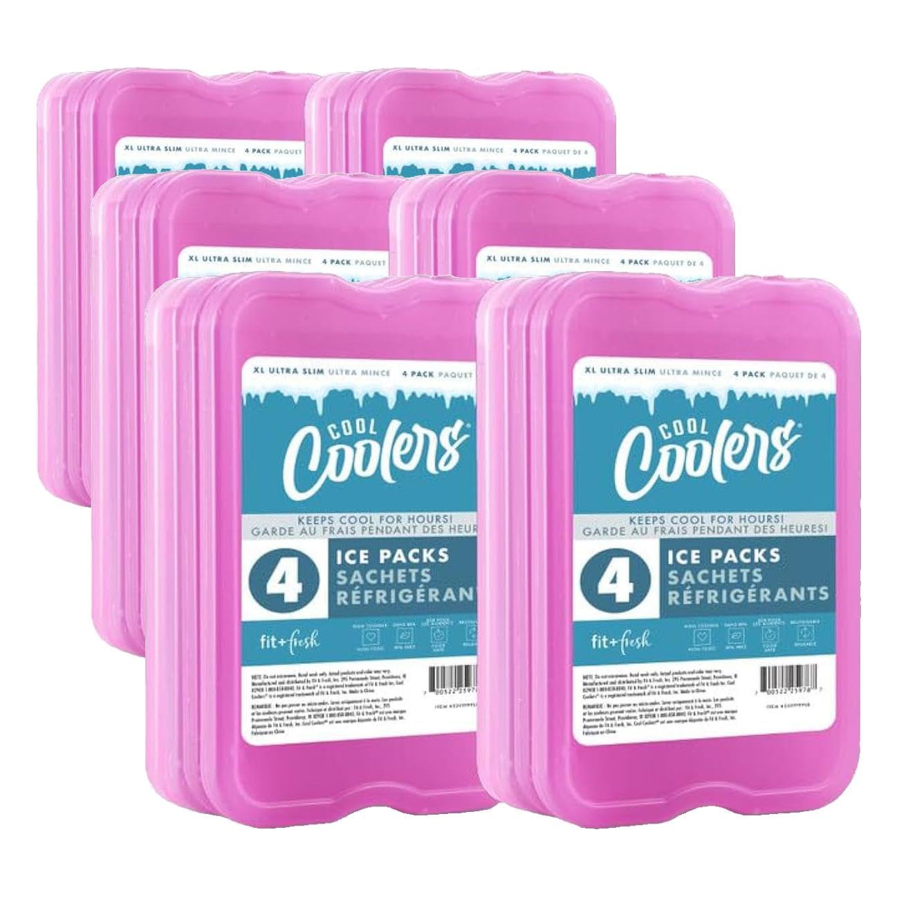 Cool Coolers by Fit + Fresh, Reusable & Long-Lasting XL Slim Ice Packs, Cold Packs for Lunch Boxes, Cooler Accessories for Camping, Beach, Lunch, and Work, Purple | 8 Count (Pack of 3) Image