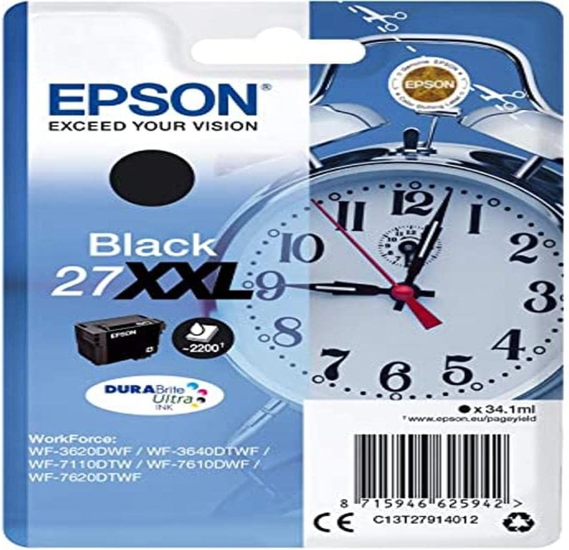 Epson T2791 27XXL Alarm Clock Black Ink Cartridge 35ml DURABrite Ultra