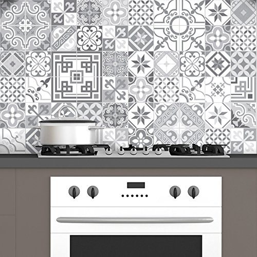 Ambiance Sticker Self-Adhesive Decorative Wall Decal Cement Tile for Bathroom and Kitchen Design Vintage Nuance de Gris - Pack of 60 Stickers of 15 x 15 cm