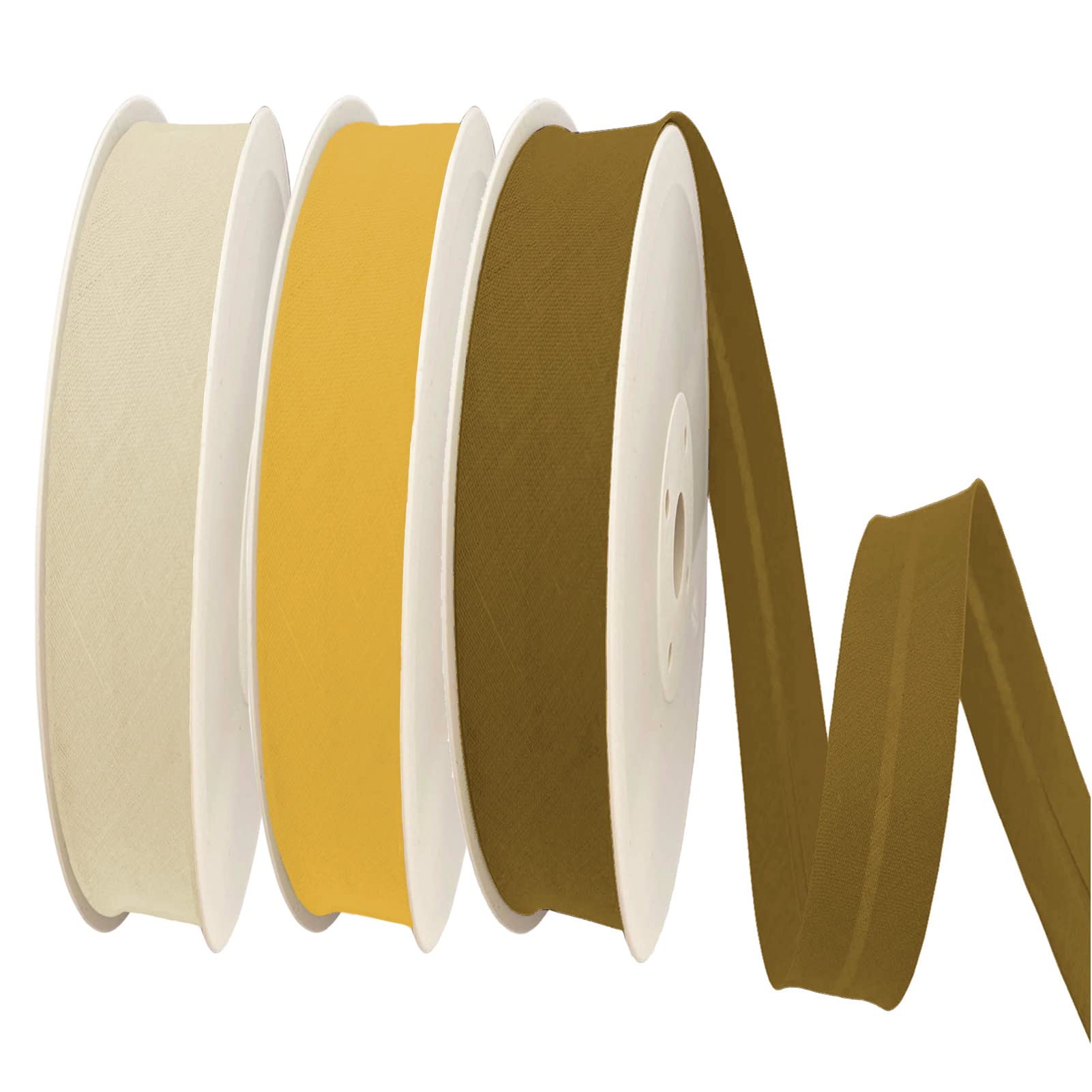 TEXTEX = 30mm Wide Bias Binding Tape. 50% Cotton and 50% Polyester. Pack of 3 Pieces of 10m Each - (Light Yellow/Yellow/Ocher)