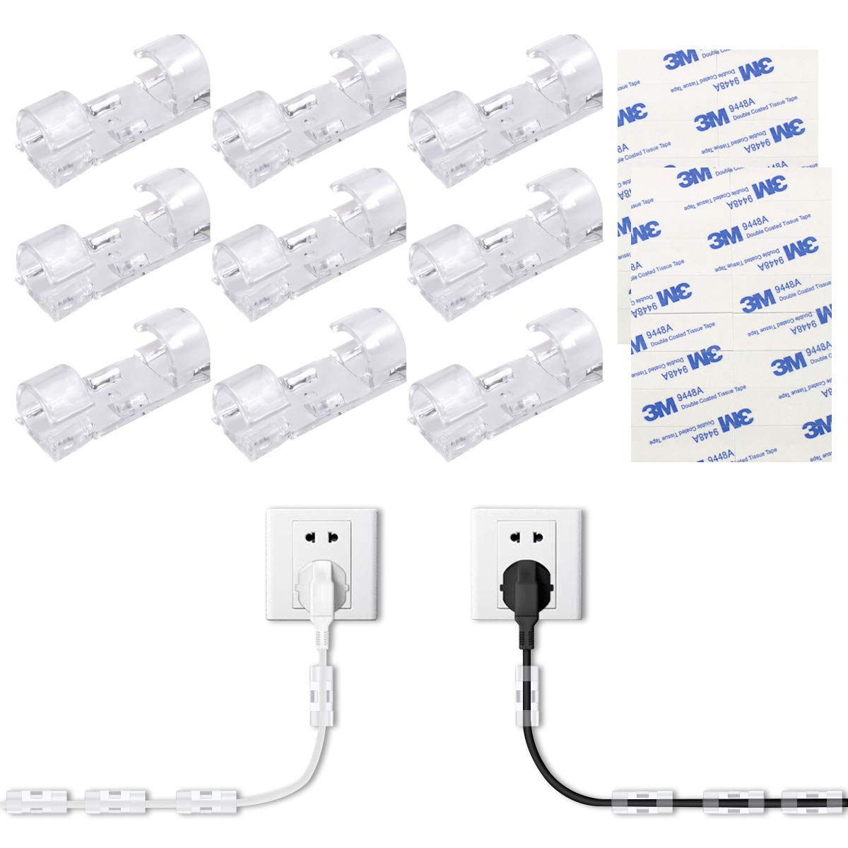 NATUCE 32PCS 10mm Self Adhesive Cable Clips, Cable Drop Wire Holder, Cable Management, USB Charging Cord TV PC Wire Holder, Cord Management, Cable Organizer for Desk Wall, Car, Home Office