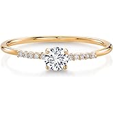 Gem Stone King 10K Yellow Gold 4MM Round Gemstone Birthstone and White Lab Grown Diamond Engagement Ring | Wedding Anniversary Promise Gold Ring For Women | Available In Size 5, 6, 7, 8, 9