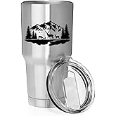 Smooth Body Tumbler Stainless Steel Vacuum Insulated Travel Mug Cup Gift Deer Mountain Forest River Scene (30 oz, Stainless Steel)