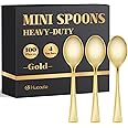 Kucoele 4 Inches Gold Mini Plastic Spoons, 100 Pack Disposable Small Dessert Spoons Heavy Duty Tiny Tasting Spoons for Appetizers, Puddings, Ice Creams