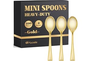 Kucoele 4 Inch Gold Mini Plastic Spoons, 100 Pack Disposable Small Dessert Spoons for Appetizer Tasting, Puddings, Ice Creams, Wedding Reception