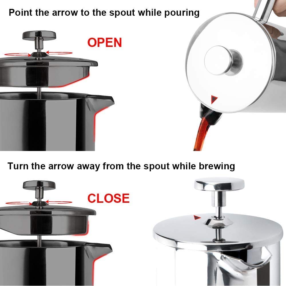 Secura Stainless Steel French Press Coffee Maker 18/10 Bonus Stainless Steel Screen (1000ML) by Secura