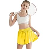 Girls Flowy Athletic Shorts with Pocket Kids Spandex 2 in 1 Drawstring Butterfly Skorts for Cheer, Dance, Running