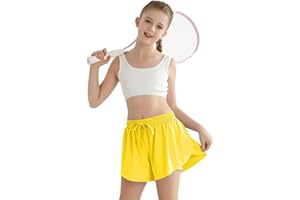 GHTEAS Girls Flowy Athletic Shorts with Pocket Kids Spandex 2 in 1 Drawstring Butterfly Skorts for Cheer, Dance, Running