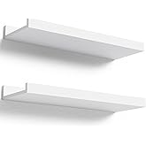 Boswillon Floating Shelves Set of 2, Small Wall Shelf with Lip, 16in, White | Display Ledge Shelf for Room Wall, Wall Decor Shelves for Bathroom, Living Room, Bedroom, Kitchen, Nursery Room, Modern, Wood