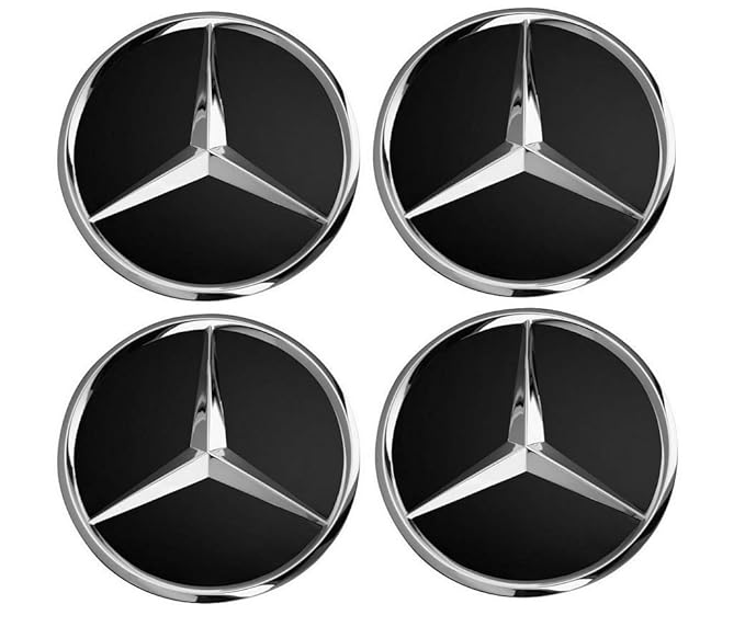 Generic 4 Stück 75mm Schwarz Ersatzteil Nabendeckel Radnabenkappen Felgendeckel für Mercedes Benz Felgenkappen Nabenkappen Wh