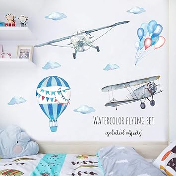 Flugzeug Wandaufkleber Diy Flugzeug Wandaufkleber Heissluftballon Wandkunst Wandbild Fur Jungen Schlafzimmer Kinderzimmer Spielzimmer Dekoration Flugzeig Amazon De Kuche Haushalt