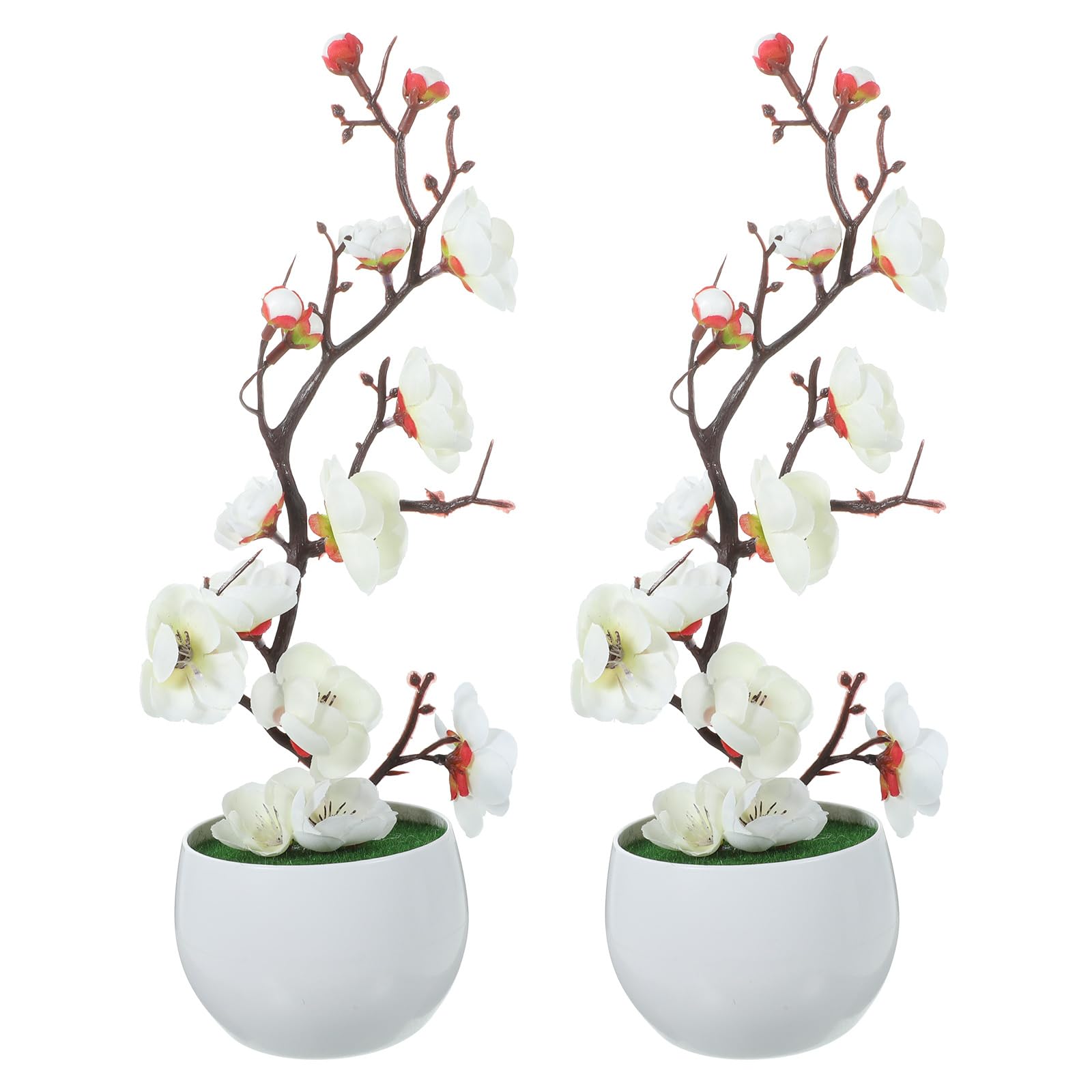 Photo 1 of **PARTIAL SET/ 1 FLOWER STEM MISSING** ibasenice Artificial Flower Bonsai in Pot Plum Blossom Flower with Vase Faux Potted Flowers for Decoration White