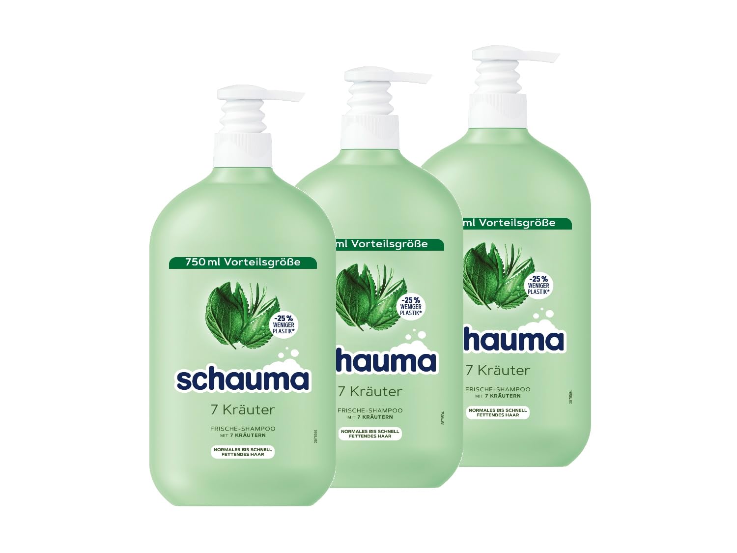Schauma Schwarzkopf Shampoo 7 Herbs (3 x 750 ml), Hair Shampoo Gives the Hair Structure a Light Freshness, Fresh Shampoo for Normal to Quickly Greasy Hair
