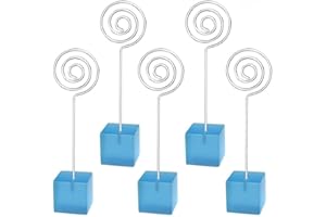 Xiaoyztan Light Blue Resin Cube Base Circle Shape Clip Card Note Table Stand Holder for Displaying, Pack of 5
