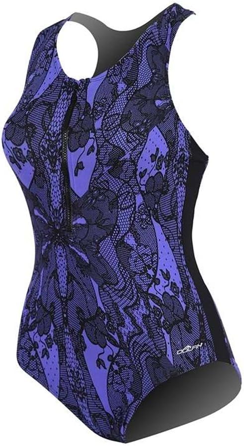 Dolfin Women's Zip-Front Racerback Printed ONE-Piece Swimsuit