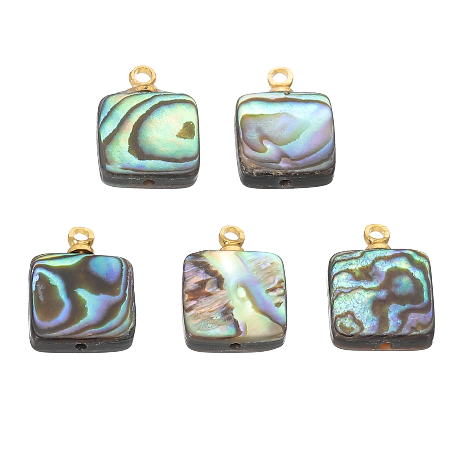PATIKIL Abalone Shell Charm, 5 Pcs Square Paua Shell Pendant 10mm Sea Abalone Shell Decorations for Necklace DIY Ocean Jewelry Making, Mix Colors