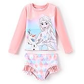 Disney Mickey and Friends Girl Two Piece Long Sleeve Swimsuit Rashguard Bathing Suit