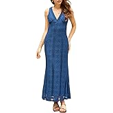 Elegant Lace Floral V Neck Backless Bodycon Dresses for Women Sexy Cut Out Low Back Sleeveless Maxi Dress Wedding Guest