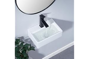 UFaucet 14 Inch Wall Mount Bathroom Sink, 14 x 10 inch Small Modern Bathroom Rectangle Wall Hung White Porcelain Ceramic Floating Vessel Vanity Sink Art Basin with Faucet Hole