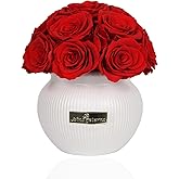 Preserved Roses,Weeding Flowers,Table Centerpiece Flowers,14Pcs Long Lasting Real Rose in Ceramic Vase,Table Flowers for Party,Wedding Decor,Birthday,Anniversary,Wedding Gifts for Her (Red)