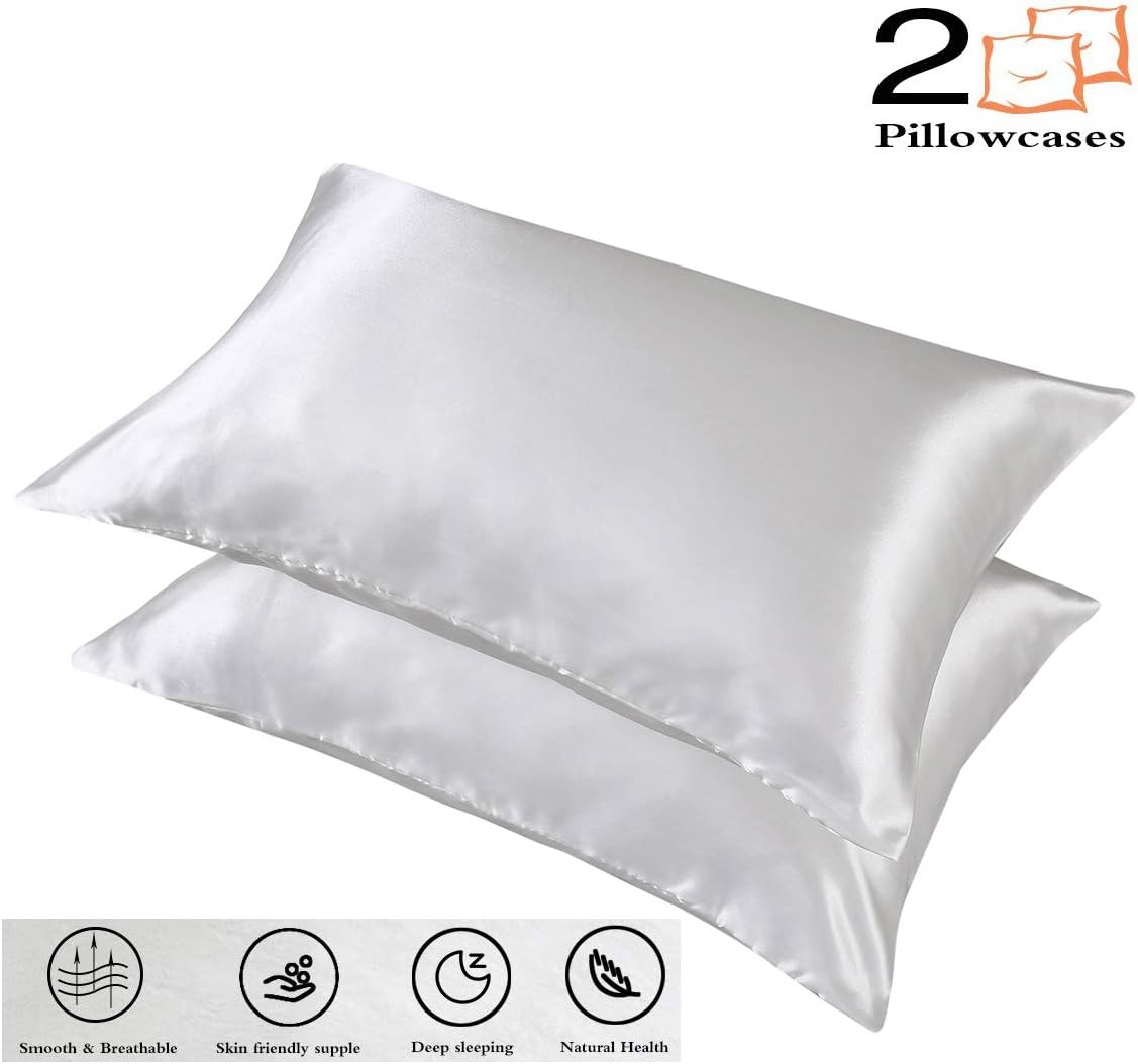 CoutureBridal 2 Pack Satin Silk Pillowcases for Hair or Skin Standard 20x30 Ivory Pillow Cases Silky Smooth Wrinkle No Zipper with Envelope Closure