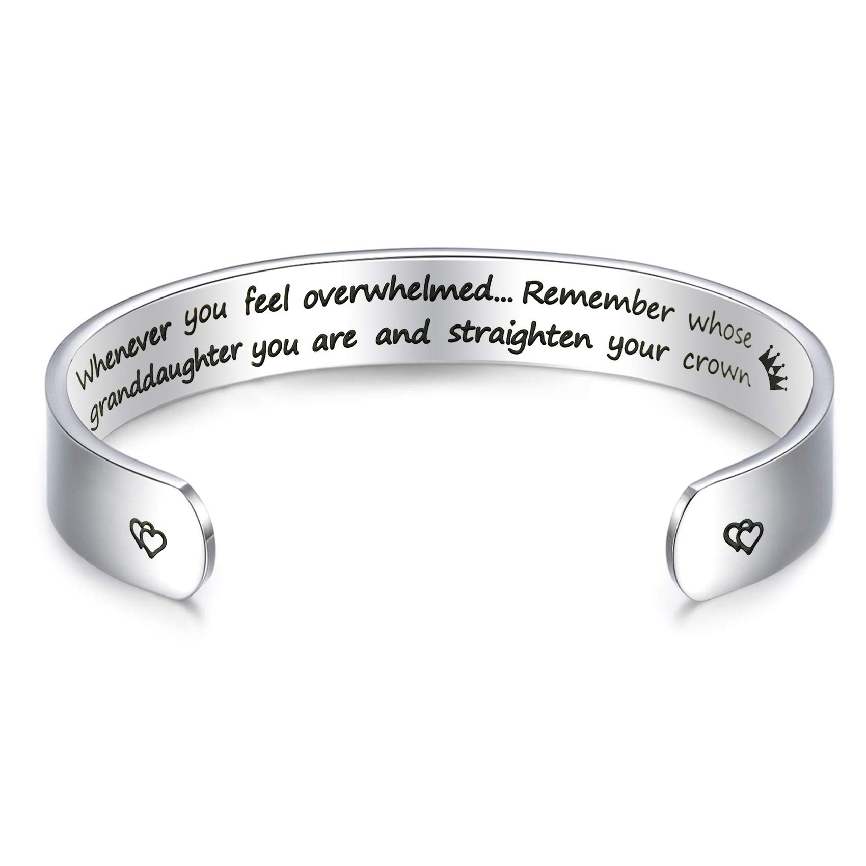 Granddaughter Inspirational Bracelets Silver, Feel Overwhelmed Remember Whose Granddaughter You are' Engraving Teenage Girls Jewellery Gifts, Stainless Steel 21st birthday gifts for granddaughter