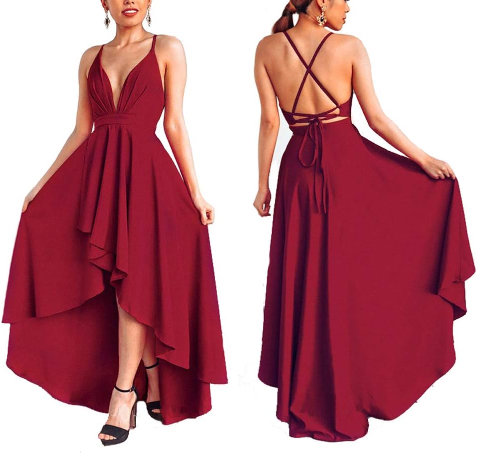 Hanxue V Neck Long Party Dress Sexy Evening Prom Dress Cocktail Bridesmaid Dresses