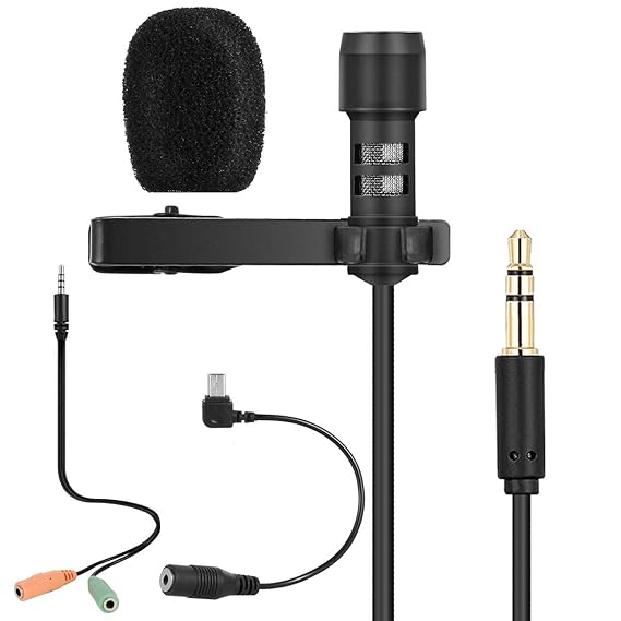 Lavalier Lapel Microphone-Omnidirectional Condenser Mic for iPhone, iPad, Android & Windows Smartphones-Recording Video Recor