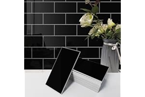 Avant Decor | 56 Tiles | Stone Composite Subway Solid Color Tiles | Peel and Stick Kitchen Backsplash Tiles | Wall Tiles | 3” x 6” | Bex Metro Glossy Onyx | 7 sqft