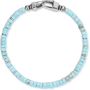 SAMYA Heishi Beaded Bracelet for Men | 4×2mm Heishi Stone Men's Beaded Bracelet, Stainless Steel Cast Clasp, 7.5/8/8.5 Inch S