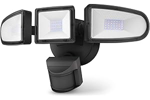 HGGH 30W LED Security Lights Motion Sensor Light Outdoor, 5700K, IP65 Waterproof, Flood Light Outdoor Motion Detector with Adjustable 3 Head, Hardwired Wall Light for Entryway, Yard, Garage House
