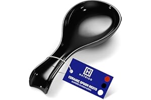 HATRIGO Ceramic Spoon Rest For Kitchen Counter & Stove Top - Black | Premium Porcelain Ceramic Spoon Holder Essential Kitchen Accessories for Home Cooking and Countertop & Stovetop Protection