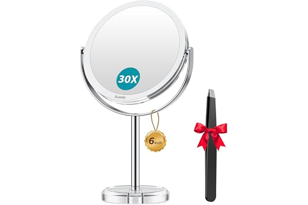 Auxmir Magnifying Mirror 30X /1X Makeup Mirror Double Sided with Magnification, Round Vanity Tabletop Mirror Crystal-Like Sty