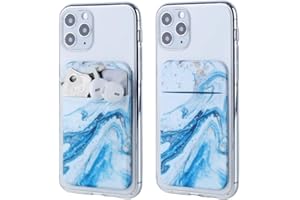 Fulgamo 2Pack Phone Wallet Stick on,Cell Phone Card Holder for Back of Phone/Phone Case,Credit/ID Card Holder Sticky Wallet for Back of All Smartphones (Blue Ripple Marble)
