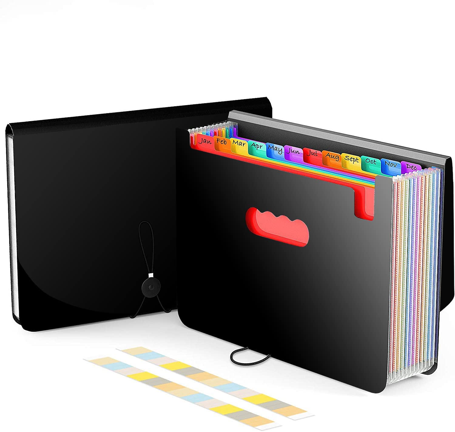 Amaza 12 Part A4 Document Folders Accordion Expanding File with Lid Desk Organizer for Home, Office or School (Black)
