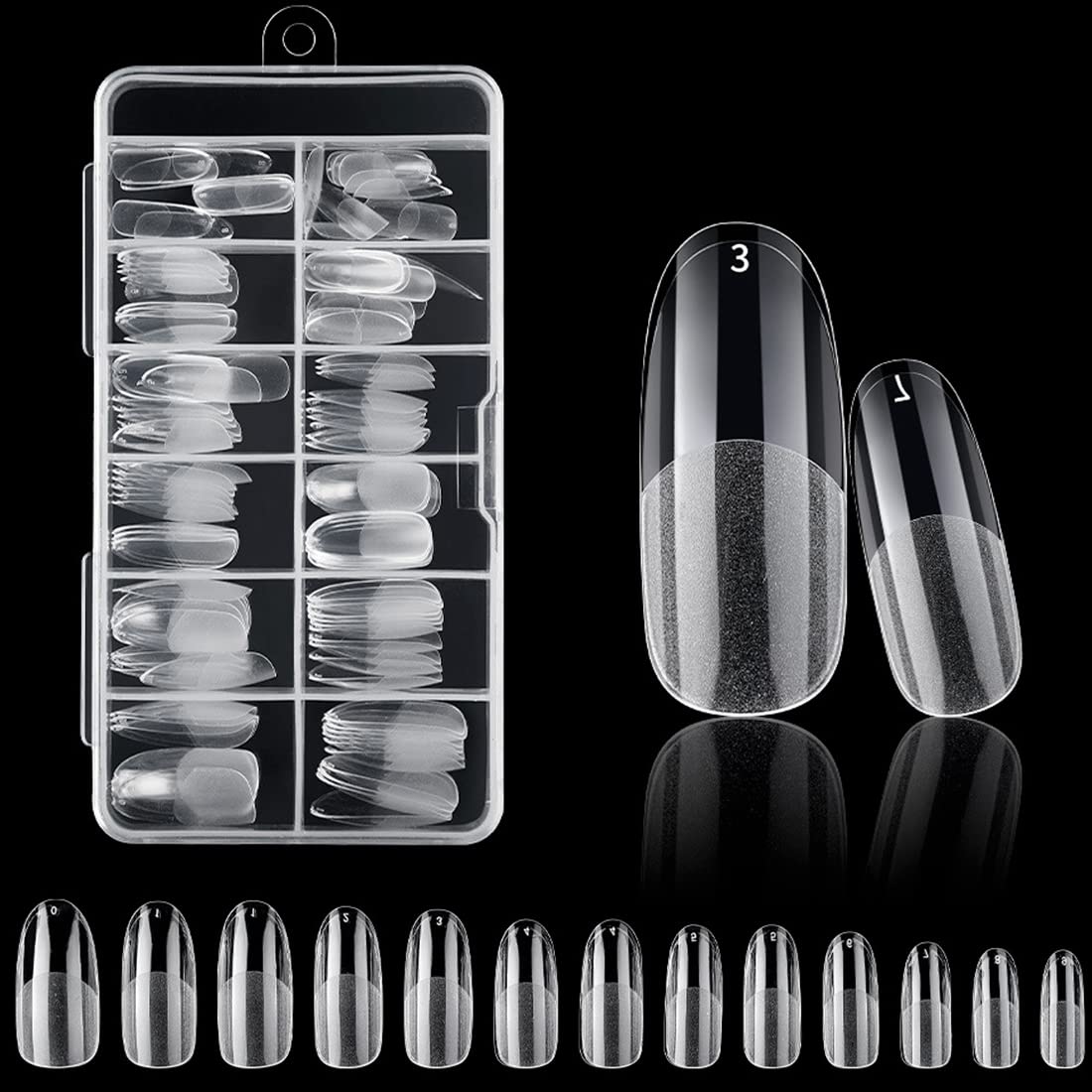 120PCS Clear Half Frosted Nails Tip Almond Acrylic Fake Nails Full Cover Artificial Nail Tips 12 Sizes Oval False Nails Medium Length For Nail Salons and Home