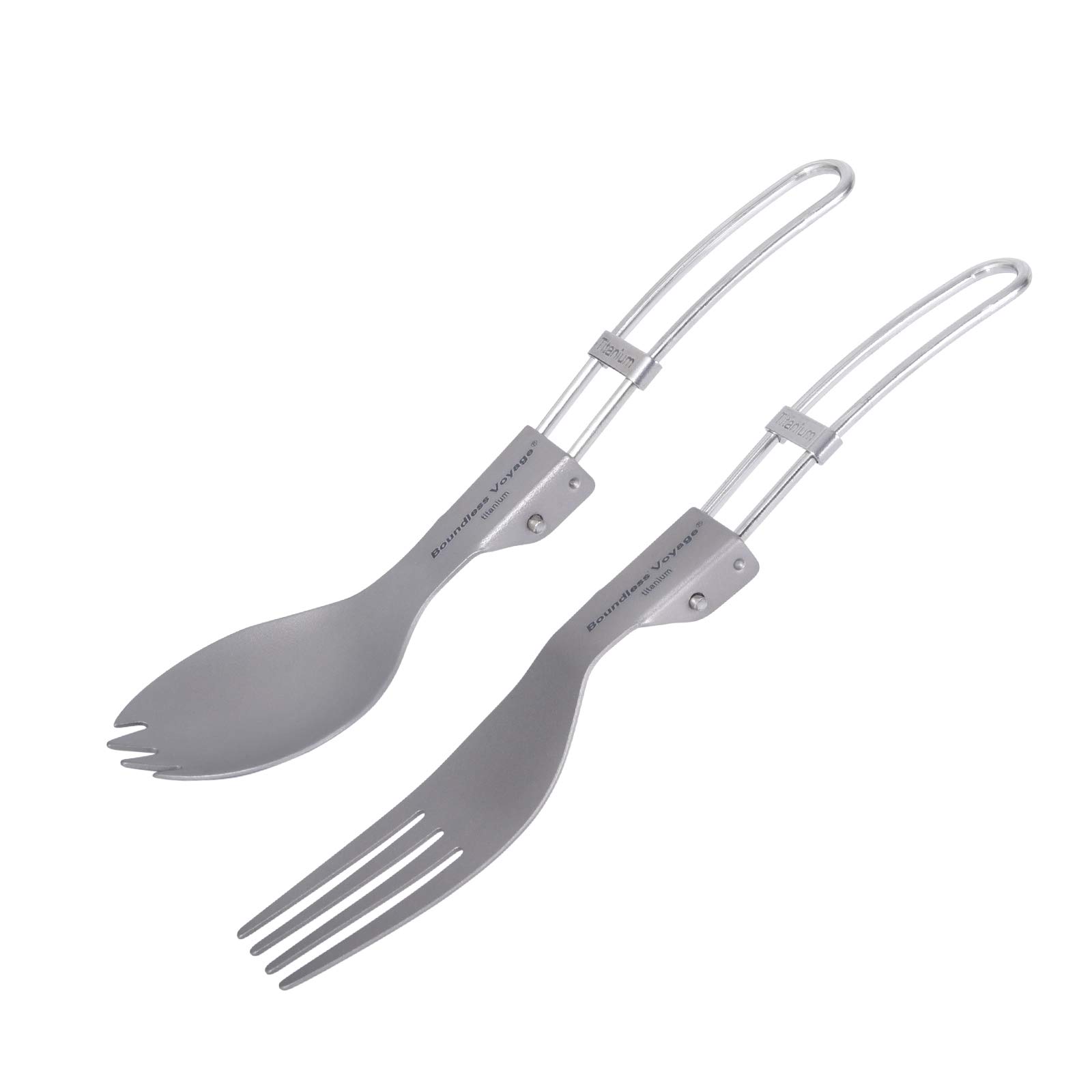 iBasingo Camping Cutlery Set Titanium Folding Spork Fork 2 in 1 Spoon Outdoor Travel Portable Tableware Small Lightweight Flatware Business Trip Picnic Hiking Fishing Dinnerware with Pouch Ti1025T