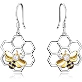 LUHE Bee Earrings for Women 925 Sterling Silver Bumble Earrings with Honeycomb Honeybee Jewelry Dangle Gifts for Women
