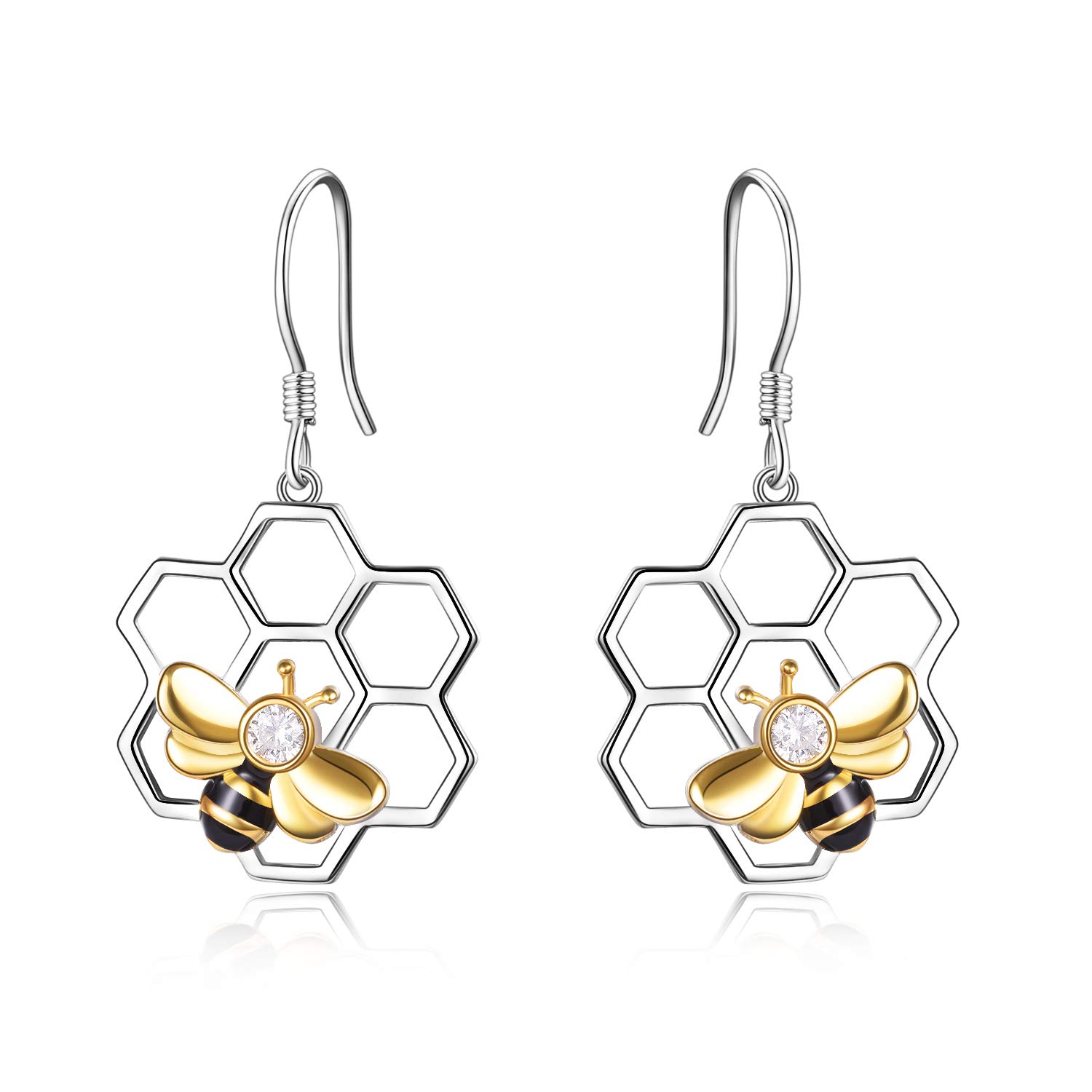 Bee Earrings Sterling Silver Honeycomb Bee Dangle Earrings Jewellery Gifts for Women Teen Girls