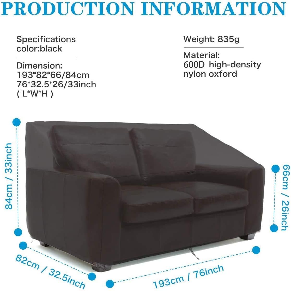 NASUM Patio Seat Covers, 600D Patio Loveseat Covers Waterproof Lounge Deep Seat Cover for Ourdoor Furniture Covers Heavy Duty, 193 x 82 x 66/84 cm(76 x 32.5 x 26/33 in): Kitchen & Dining