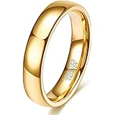 VQYSKO Tungsten Wedding Band Ring for Men Women | 2mm 4mm 6mm 8mm Gold Domed Tungsten Wedding Band Ring for Men Women High Polish Comfort Fit | Size 5-14