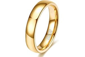 VQYSKO Tungsten Wedding Band Ring for Men Women | 2mm 4mm 6mm 8mm Gold Domed Tungsten Wedding Band Ring for Men Women High Polish Comfort Fit | Size 5-14