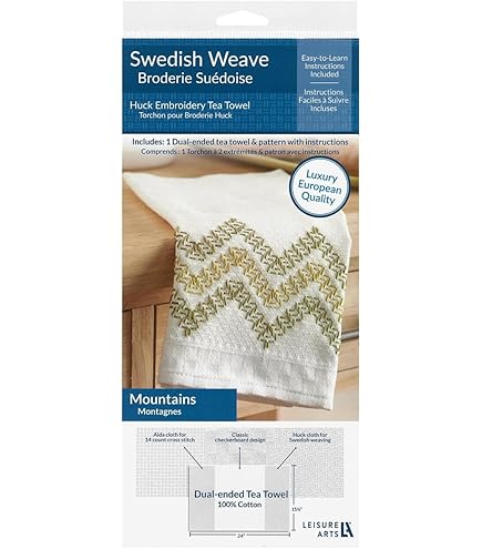 Amazon.com: LEISURE ARTS Swedish Weave Towel Kit, Ocean Waves Blue
