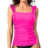 Tankini Tops for Women Swimwear - Tummy Control Bathing Suit Swim Ruffle Swimsuits Top No Bottom 2025