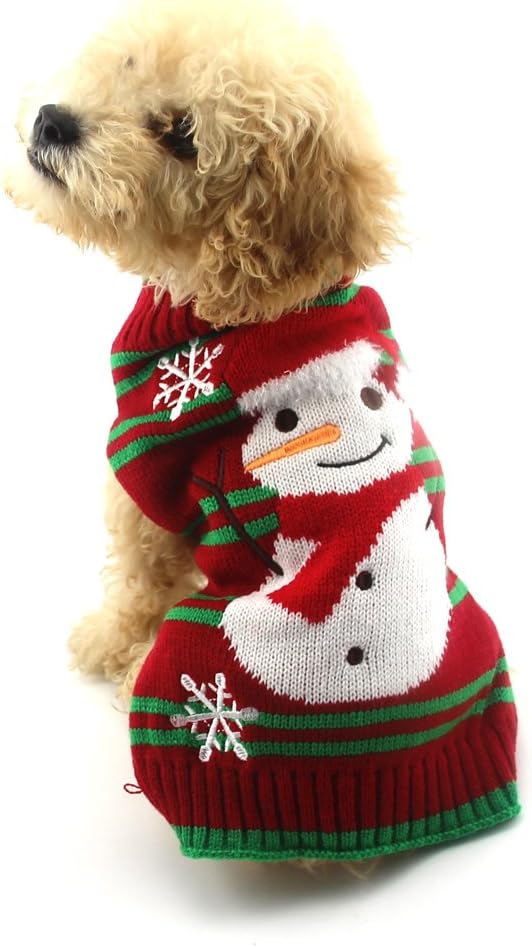 Snow & Snowman Sweaters Christmas New Year Holiday Pet Clothes for Small Dog & Cat (Snowman, L)