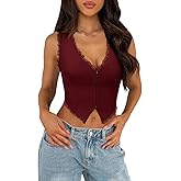 UNCOOYEE Sexy Lace Top for Women Summer V Neck Sleeveless Y2K Going Out Corset Tank Tops