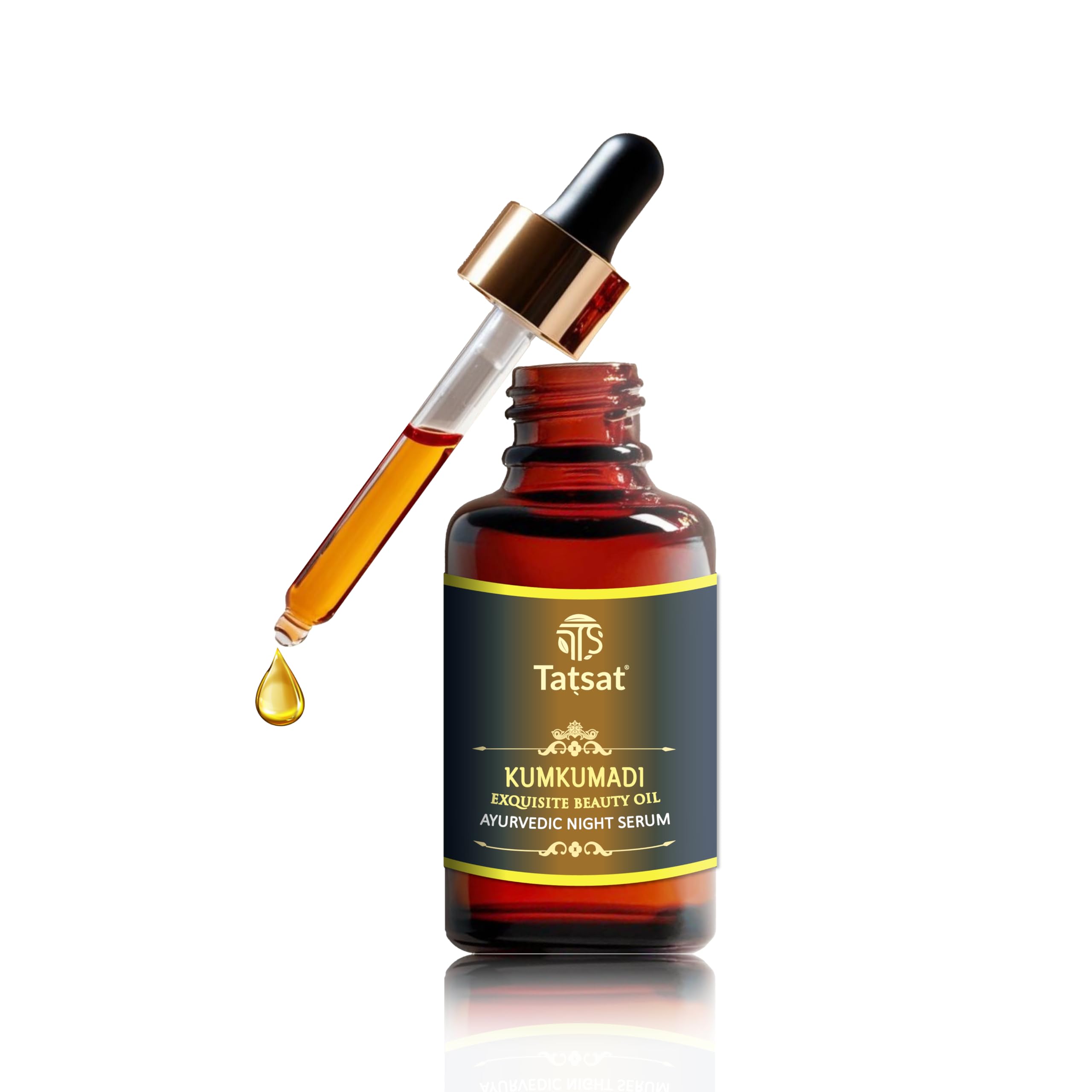 TATSAT - WELLNESS THROUGH AYURVEDA Certified Ayurvedic Kumkumadi Exquisite Face Serum with Authentic kumkumadi oil with 30% Saffron & 23 VARNYAKARA herbs for spotless,wrinkle free glowing skin-10ml